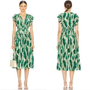 NWT Ulla Johnson Silk Brielle Midi Dress Acacia Green Sz 4 Tiered Ruffle Pockets